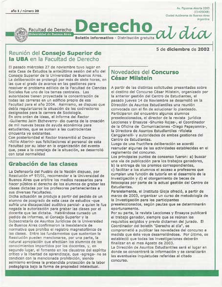 Tapa de Derecho al Día - Edición 20